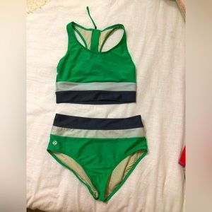 Nani Swimwear colorblock cut back top and bottom in lime tree size med